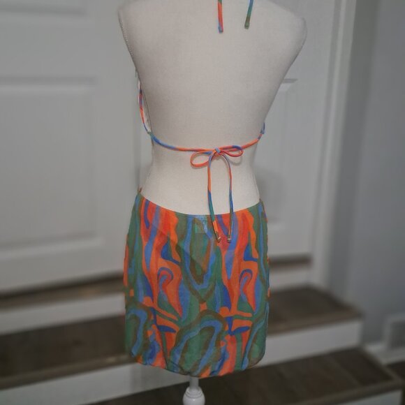 Three Piece Multicolor Triangle Halter Bikini with Mesh Skirt XL Unbranded - Picture 4 of 13